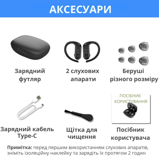 Слуховий апарат AIMED Hearing Aid Pro Series A21 з цифровим чіпом та завушними кріпленнями колір чорний