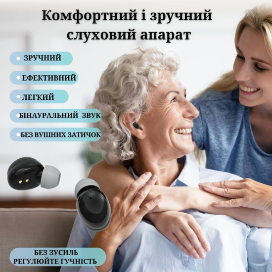 Слуховий апарат AIMED Hearing Aid Pro Series W10 з підключенням Bluetooth та портативним кейсом для зарядки колір чорний