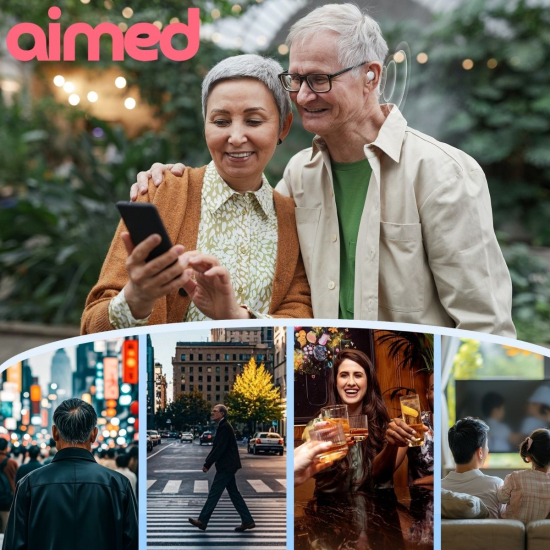 Слуховий апарат AIMED Hearing Aid Pro Series W10 з підключенням Bluetooth та портативним кейсом для зарядки колір чорний