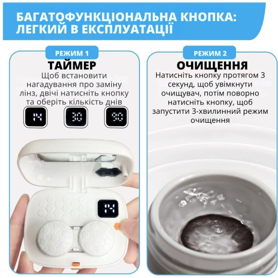 Ультразвуковий контейнер для очищення контактних лінз AIMED Lens Master з таймером днів і дзеркалом
