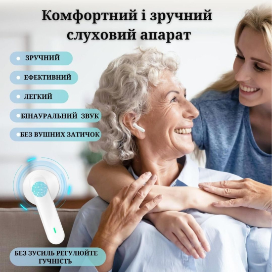 Слуховий апарат AIMED NO-EARBUDS Series HEARING AID без вушних затичок колір білий