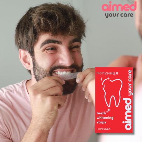 Відбілюючі смужки AIMED Teeth Whitening Strips 28 шт на 14 процедур смак полуниця